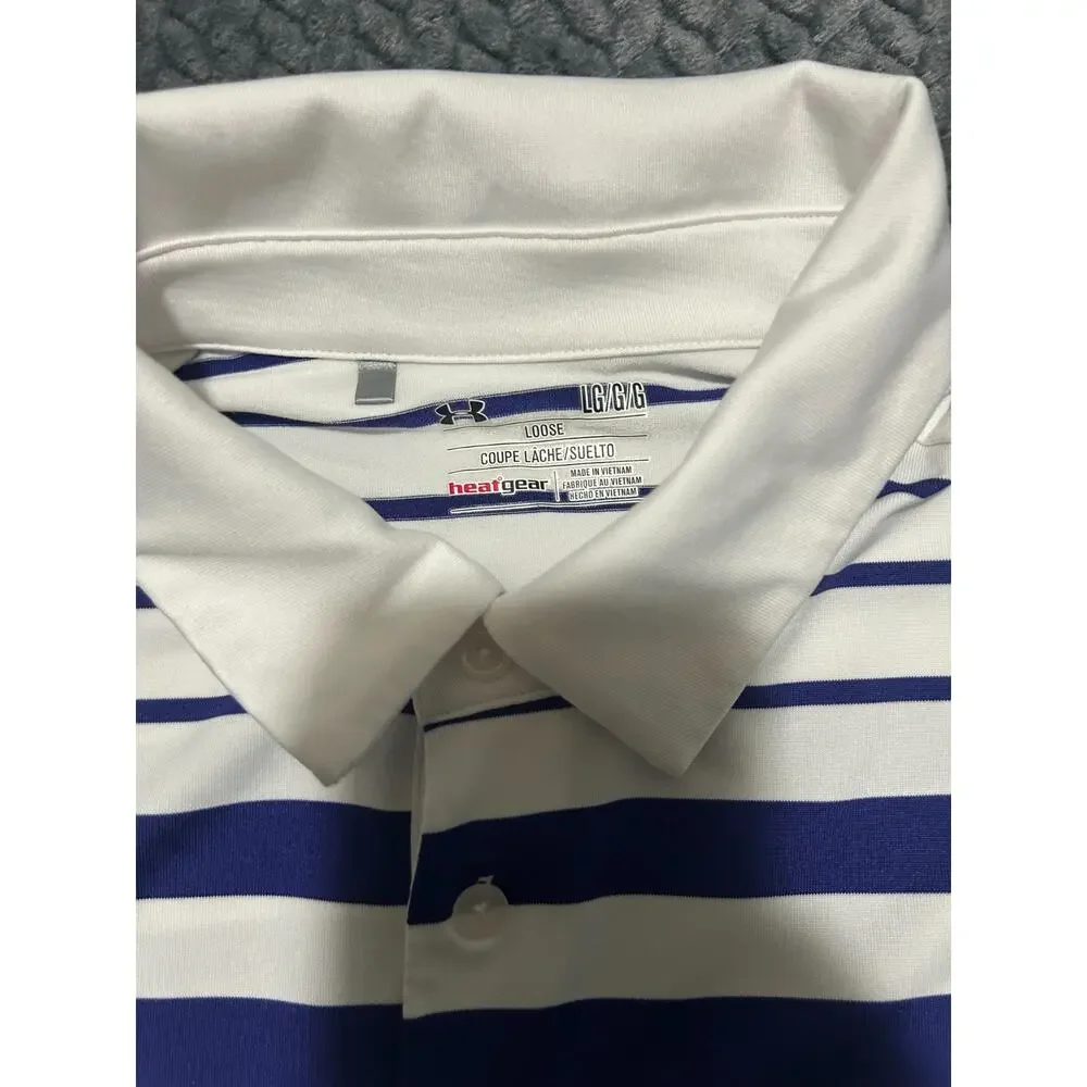 Adidas Golf Polo Shirt Mens Large Blue White Short Sleeve Athletic